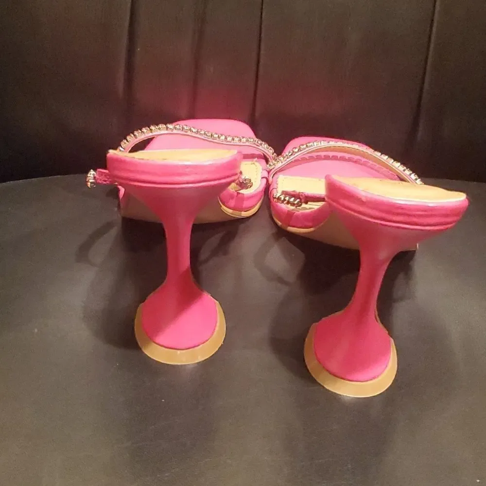 CATHERINE MALANDRINO Pink Rhinestone Sandal Heels - Size 9‎ - Picture 5 of 8